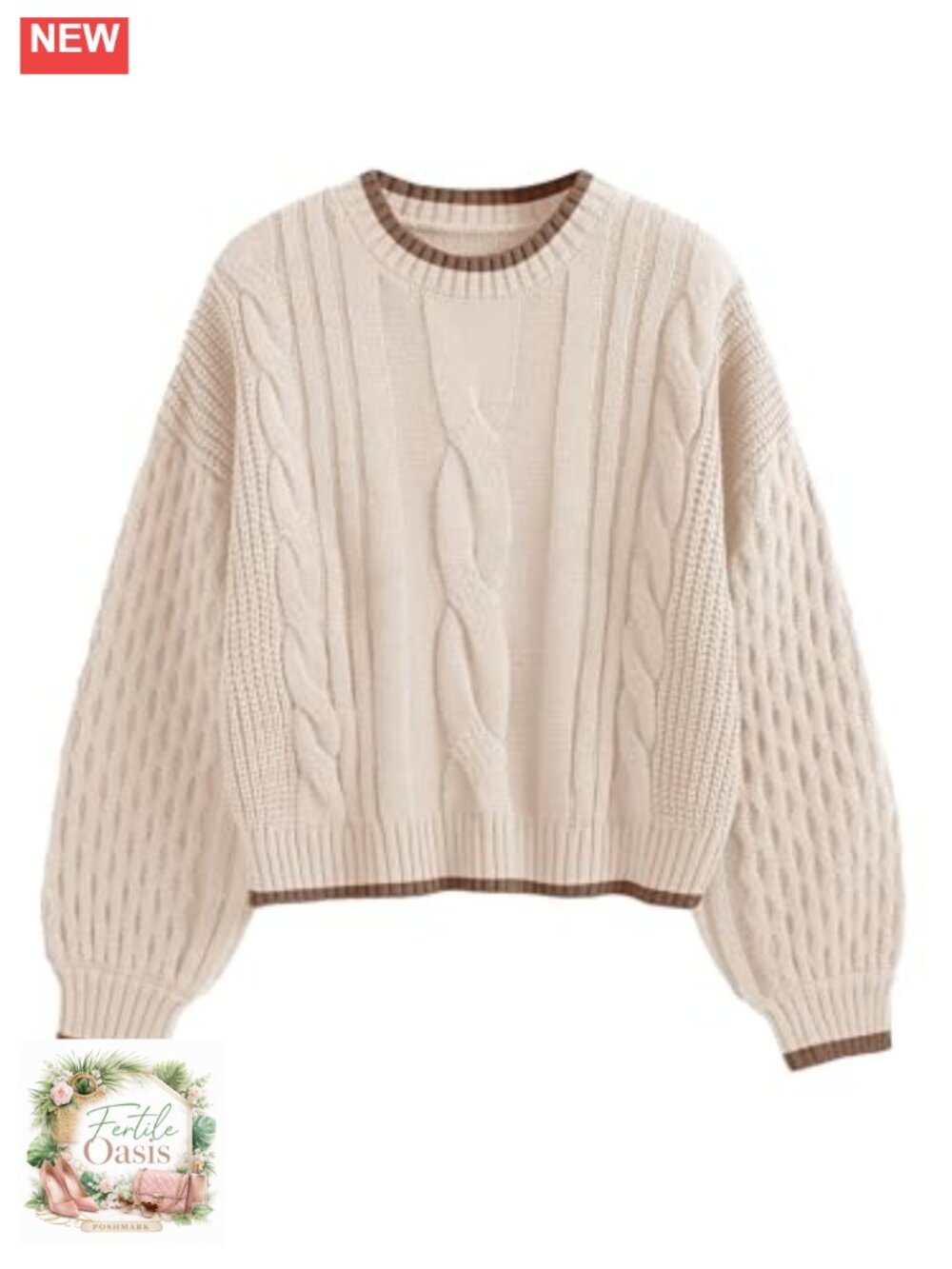 ZAFUL Women's Cable Knit Sweater Long Sleeve Crewneck Cozy Acrylic Pullover